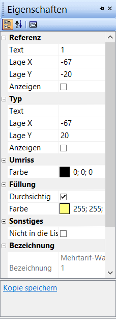 Eigenschaftenpanel in ProfiCAD